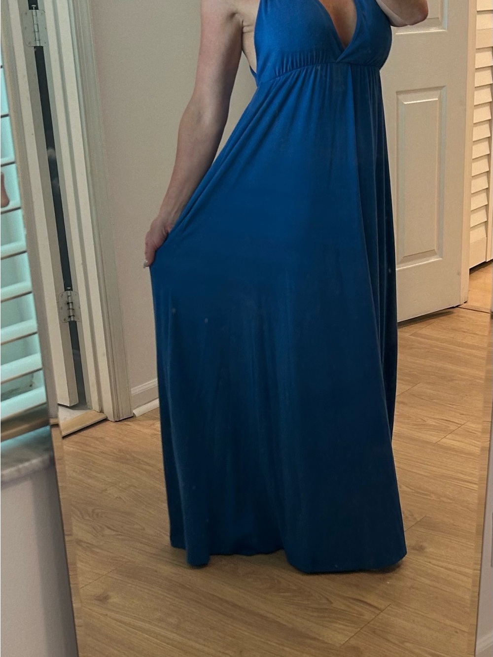 Blue V-Neck Maxi Dress - Women's Flowy Summer Dress